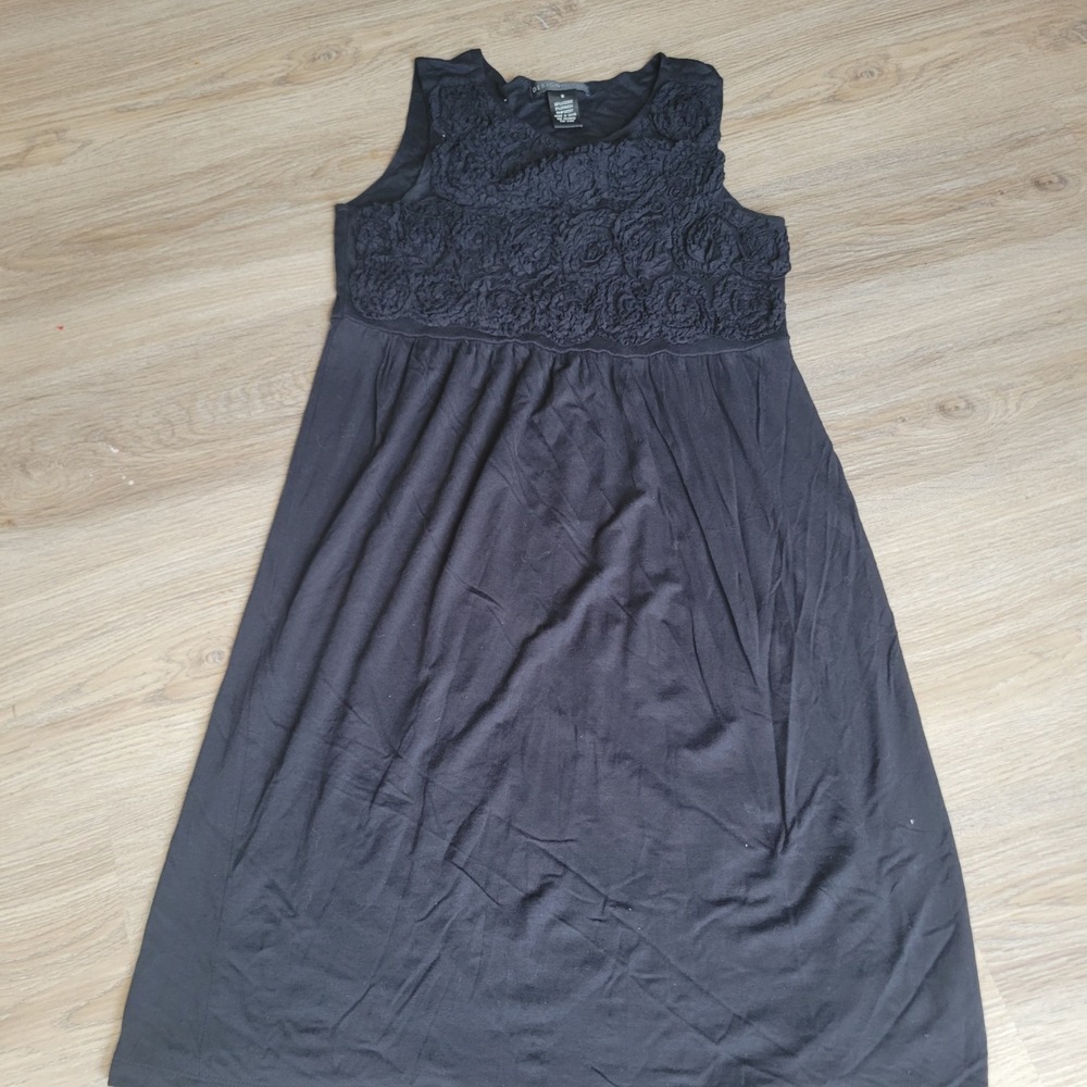 Design History Women Dress Small Black Viscose Rosette Floral Empire Sleeveless